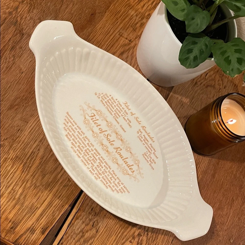 Vintage Filet of Sole Roulades Recipe Au Gratin Baking Dish – Oval Ceramic